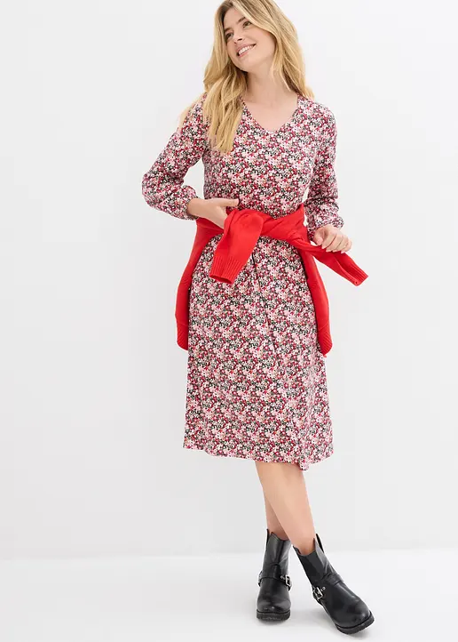 Bonprix Kniebedeckendes Jerseykleid Mit Figurumspielendem Schnitt - Rot