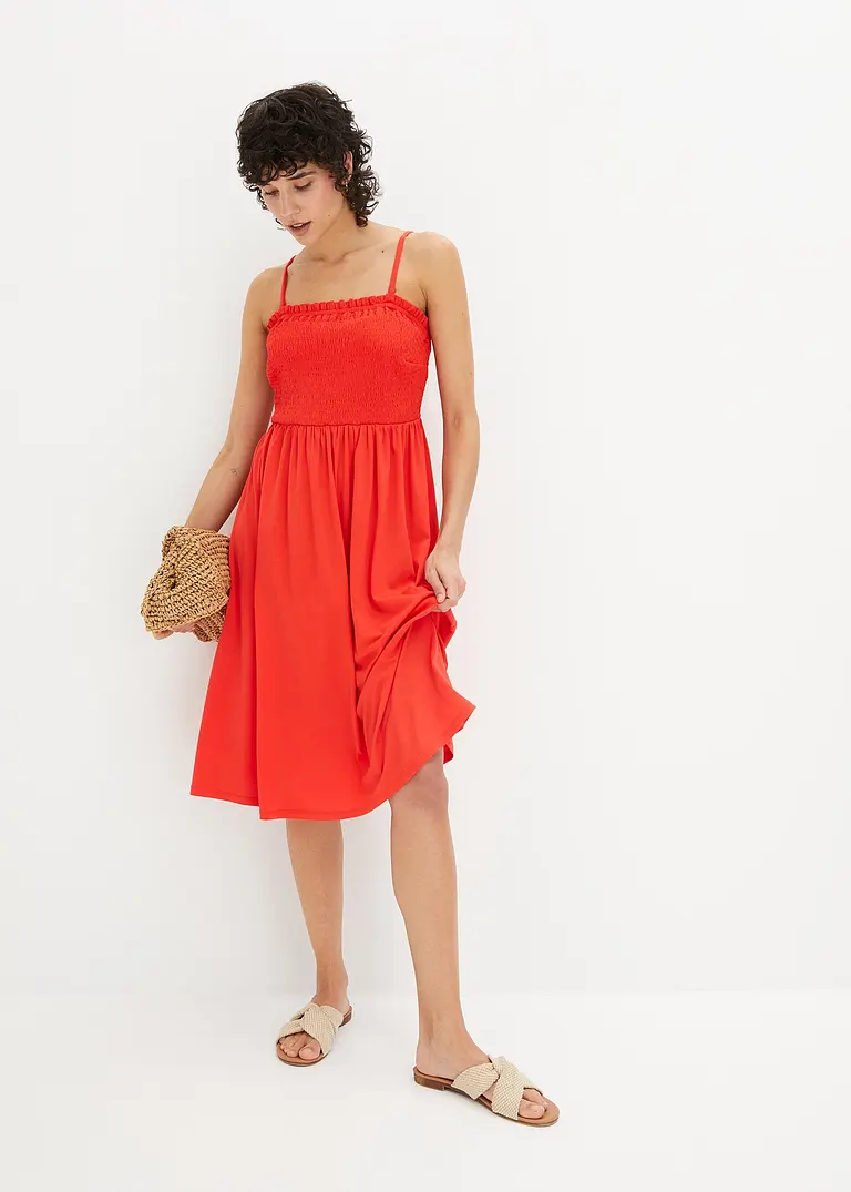 Bonprix Knieumspielendes Kleid Mit Süßen Smockdetails - Rot