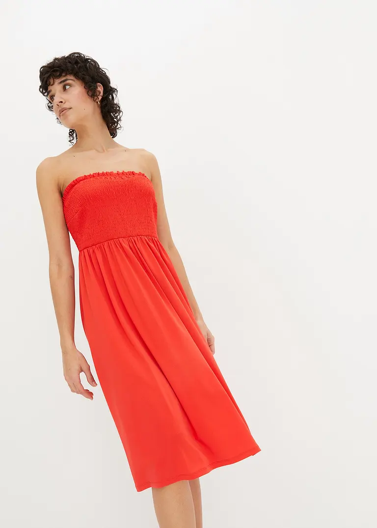 Bonprix Knieumspielendes Kleid Mit Süßen Smockdetails - Rot