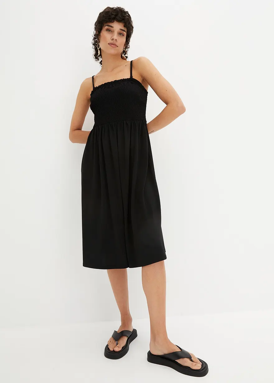 Bonprix Knieumspielendes Kleid Mit Süßen Smockdetails - Schwarz