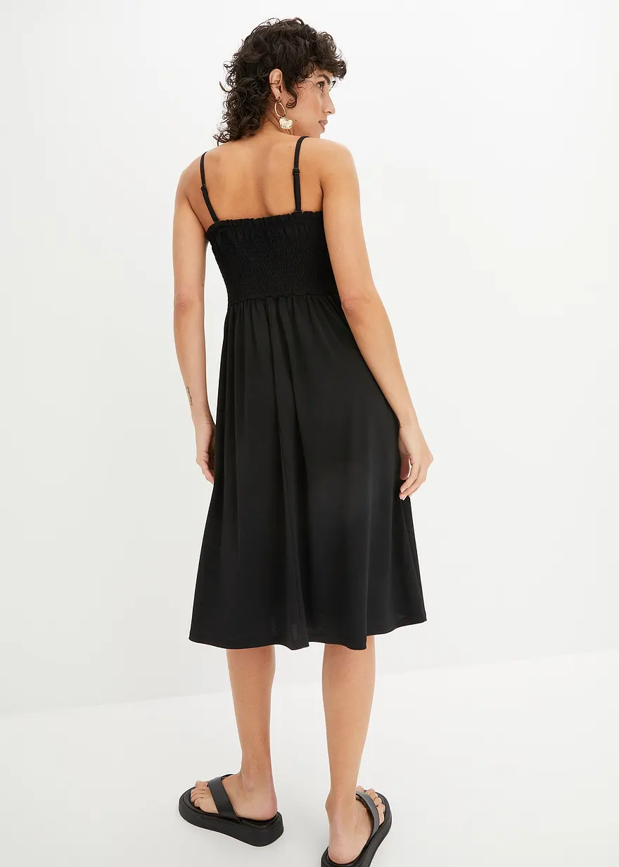 Bonprix Knieumspielendes Kleid Mit Süßen Smockdetails - Schwarz
