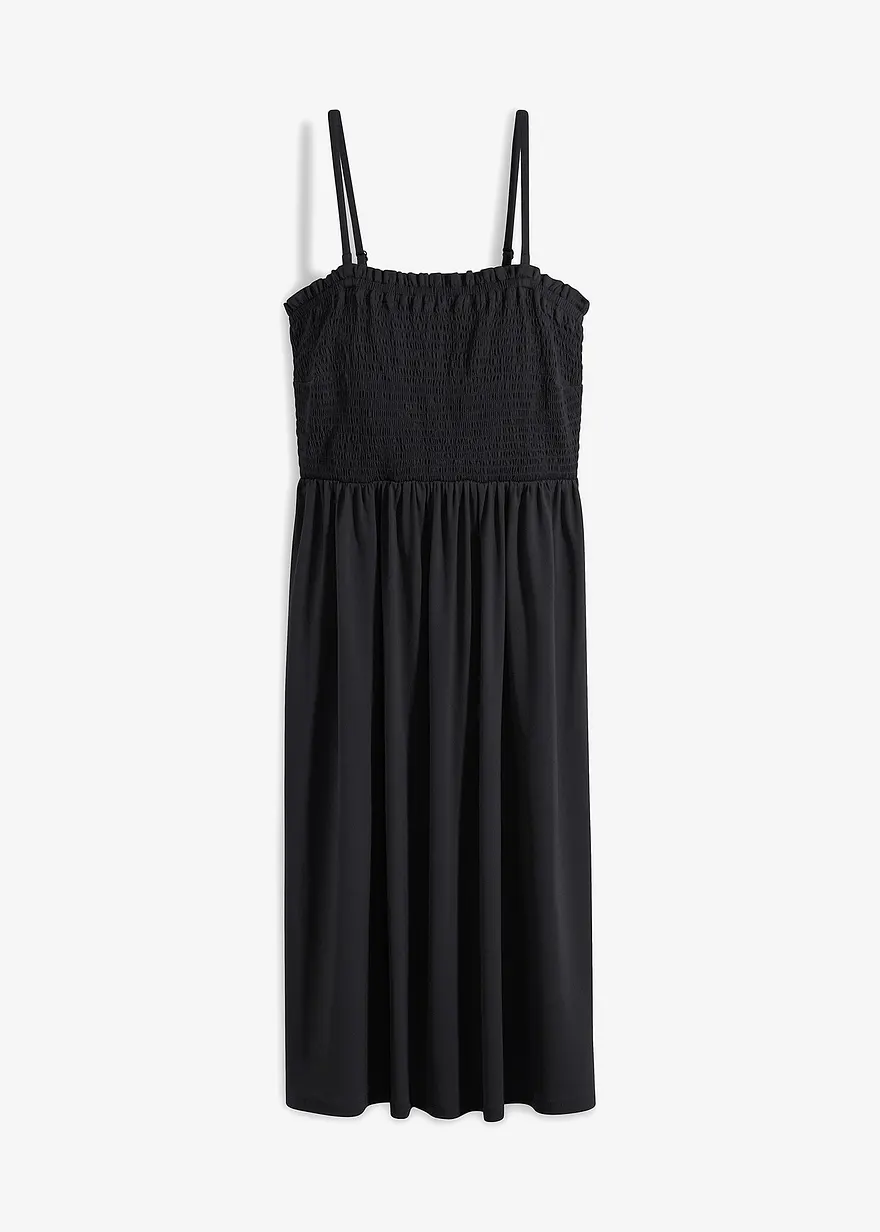 bonprix Knieumspielendes Kleid mit süßen Smockdetails - schwarz