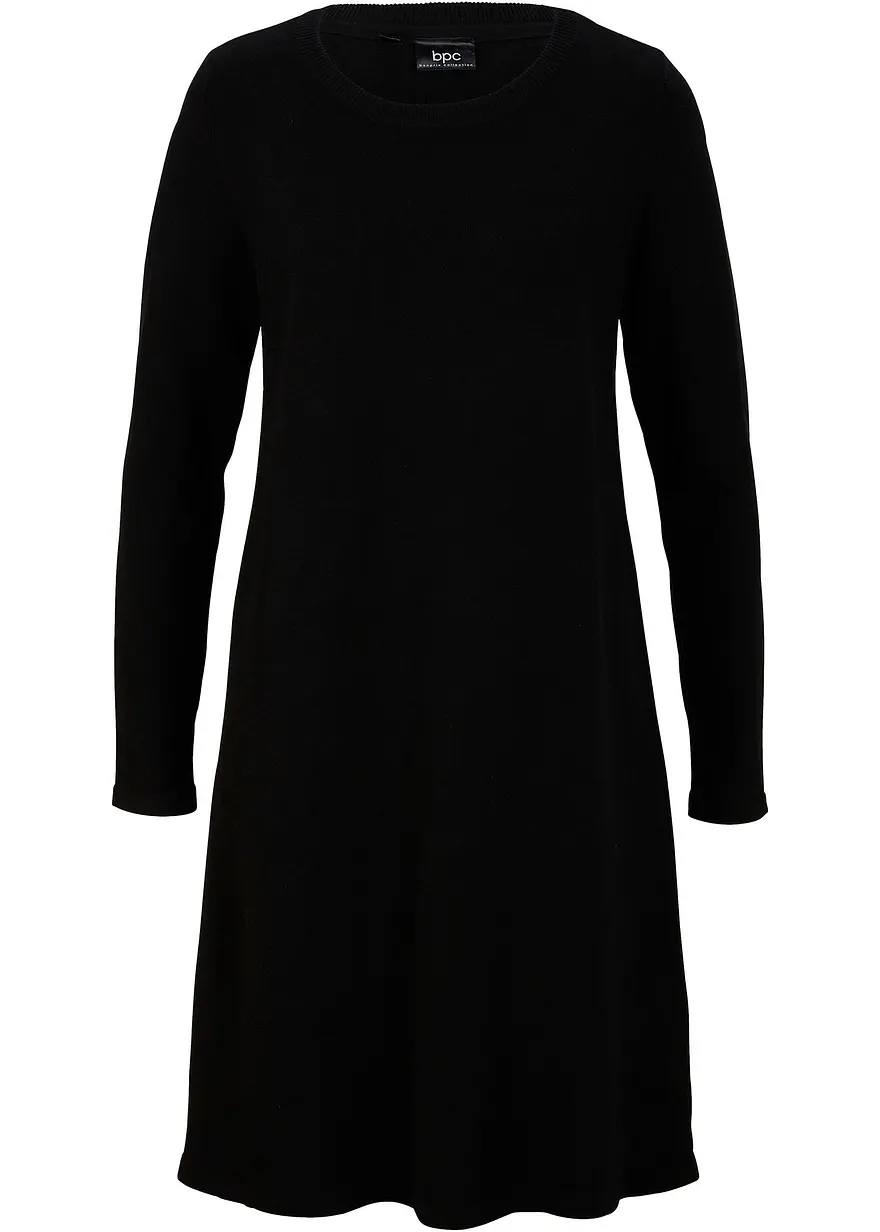 bonprix Knieumspielendes Langarmkleid mit Rundhals-Ausschnitt - schwarz