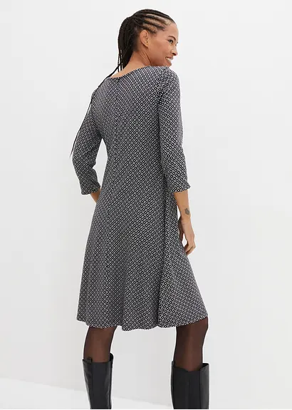 Bonprix Knieumspielendes Punto Di Roma Kleid Mit Jaquardmuster - Schwarz