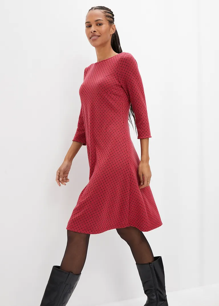Bonprix Knieumspielendes Punto Di Roma Kleid Mit Jaquardmuster - Rot