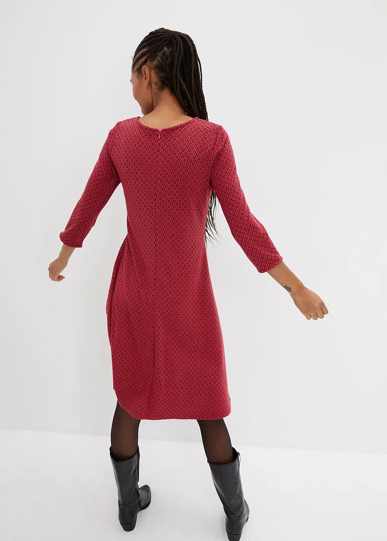 Bonprix Knieumspielendes Punto Di Roma Kleid Mit Jaquardmuster - Rot