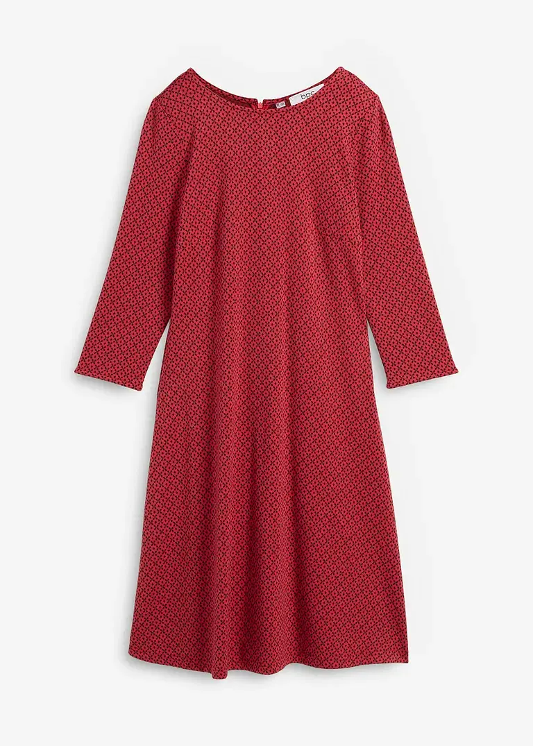 bonprix Knieumspielendes Punto di Roma Kleid mit Jaquardmuster - rot