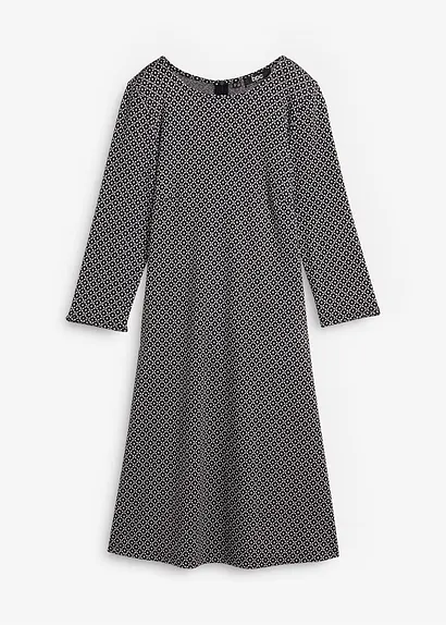 bonprix Knieumspielendes Punto di Roma Kleid mit Jaquardmuster - schwarz