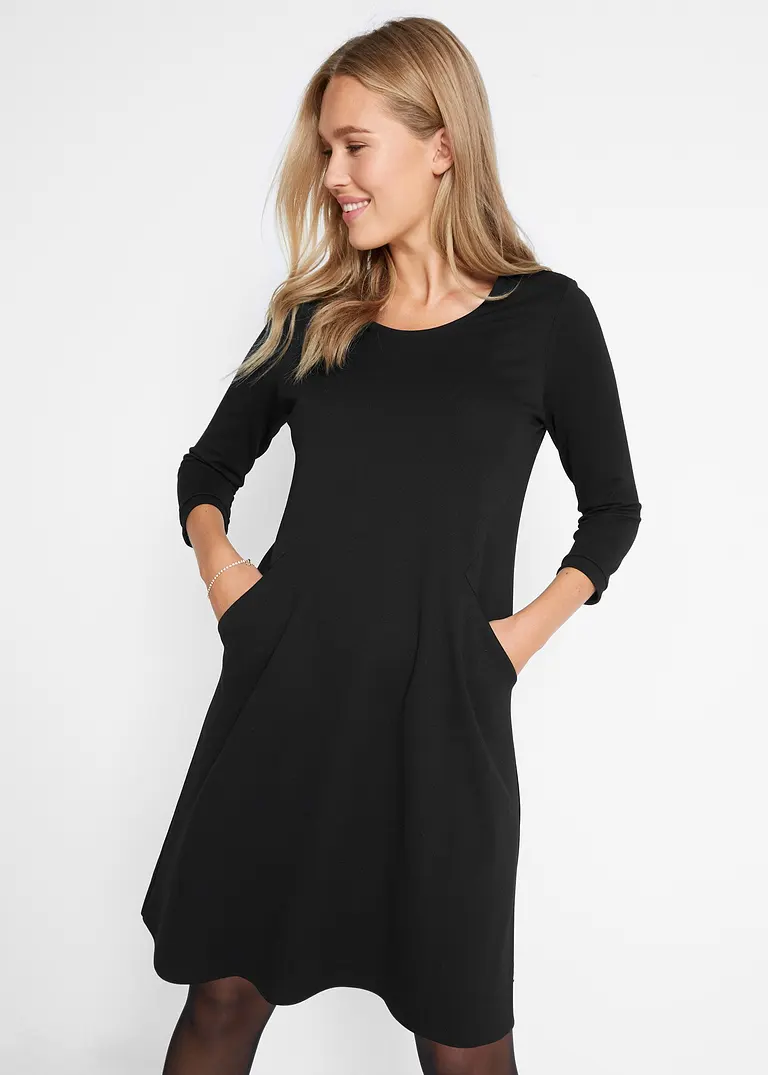 Bonprix Knieumspielendes Punto Di Roma Kleid Mit Leicht Ausgestellter Silhouette Und 3/4 Arm
