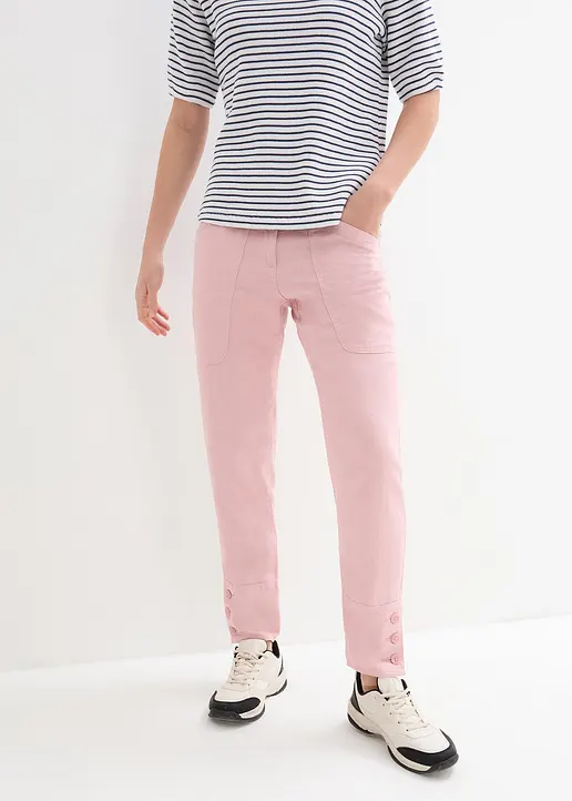 Bonprix Knöchellange Leinenhose Mit Lässiger Passform - Rosa