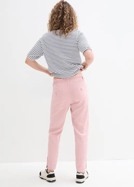 Bonprix Knöchellange Leinenhose Mit Lässiger Passform - Rosa
