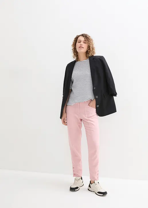 Bonprix Knöchellange Leinenhose Mit Lässiger Passform - Rosa
