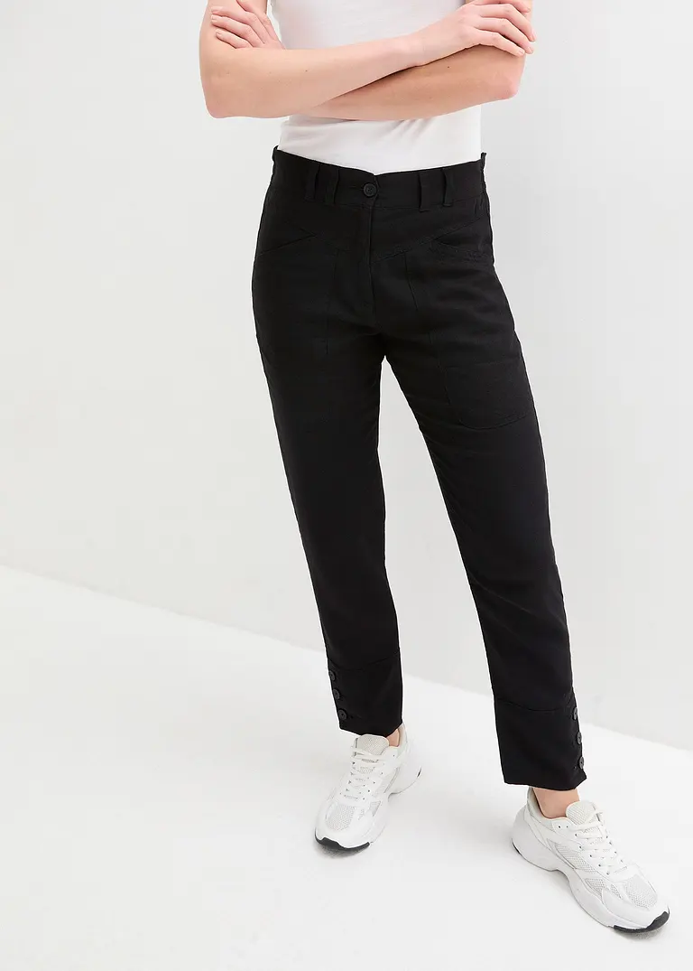 Bonprix Knöchellange Leinenhose Mit Lässiger Passform - Schwarz