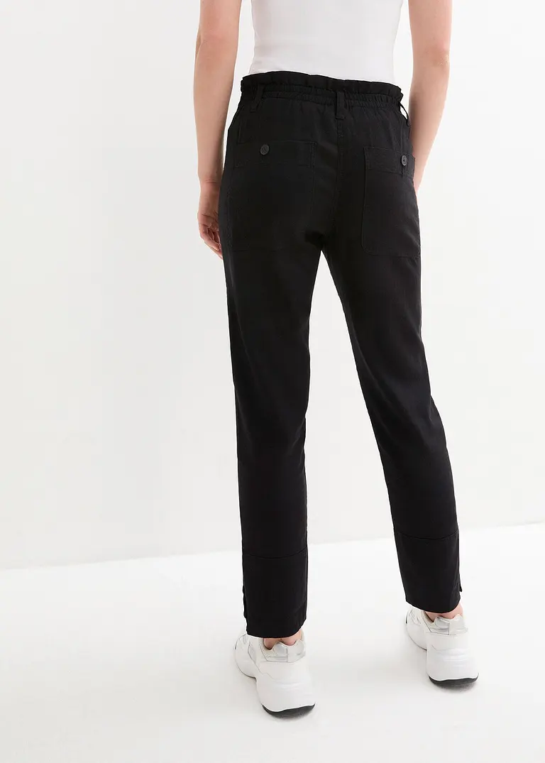 Bonprix Knöchellange Leinenhose Mit Lässiger Passform - Schwarz