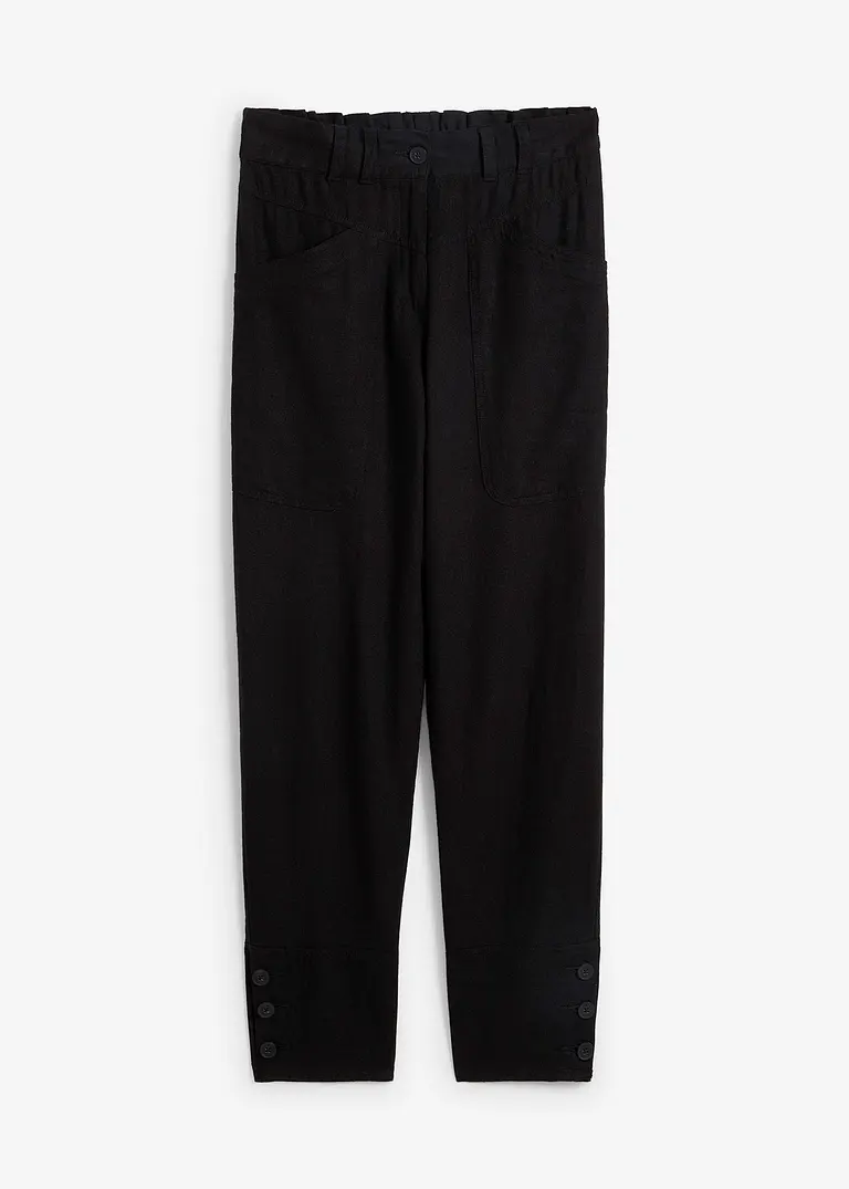 bonprix Knöchellange Leinenhose mit lässiger Passform - schwarz