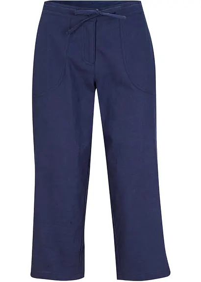 bonprix Komfortable 3/4-Leinenhose mit Bindeband und Taschen - blau