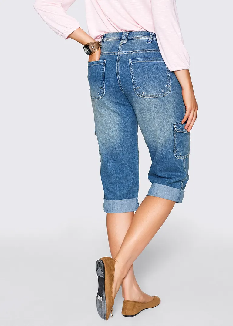Bonprix Komfortable Cargo-Stretch-Jeans Mit Teilgummibund - Blau - Damen