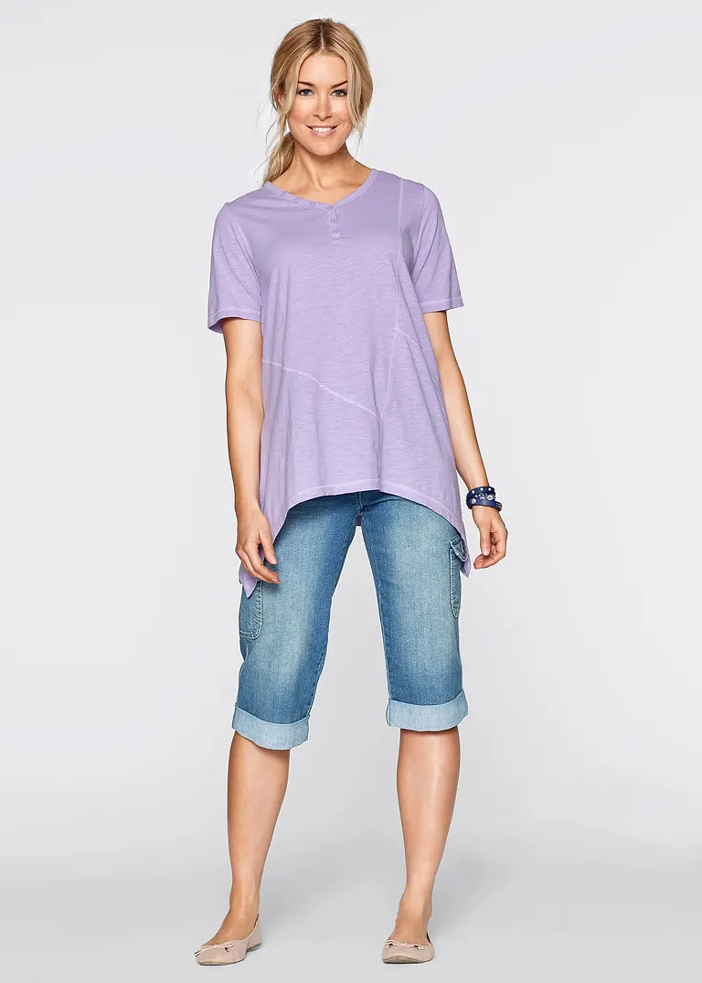 Bonprix Komfortable Cargo-Stretch-Jeans Mit Teilgummibund - Blau - Damen