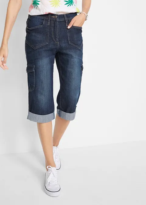 Bonprix Komfortable Cargo-Stretch-Jeans Mit Teilgummibund - Blau - Damen
