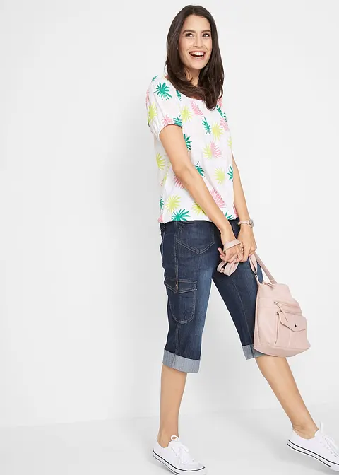 Bonprix Komfortable Cargo-Stretch-Jeans Mit Teilgummibund - Blau - Damen