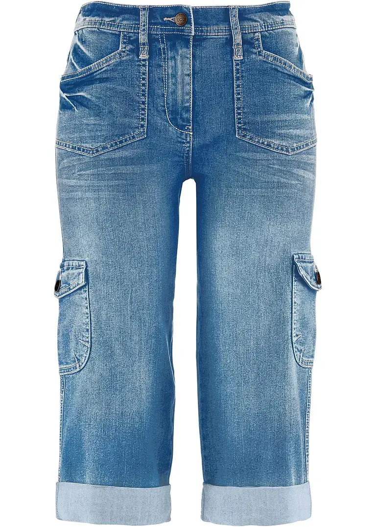 bonprix Komfortable Cargo-Stretch-Jeans mit Teilgummibund - blau - Damen