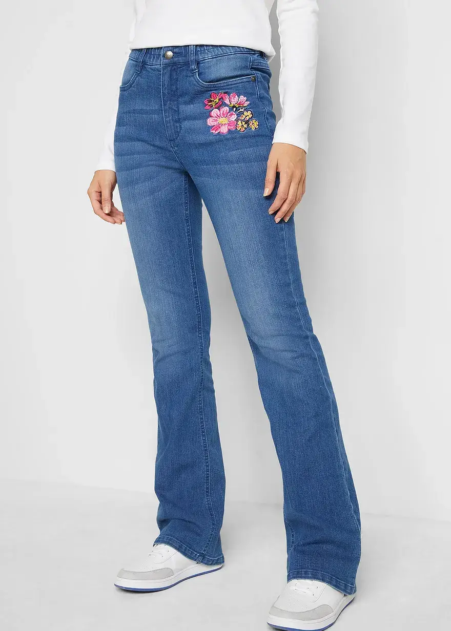 Bonprix Komfortable Jeans Mit Bequembund Und Stickerei - Blau