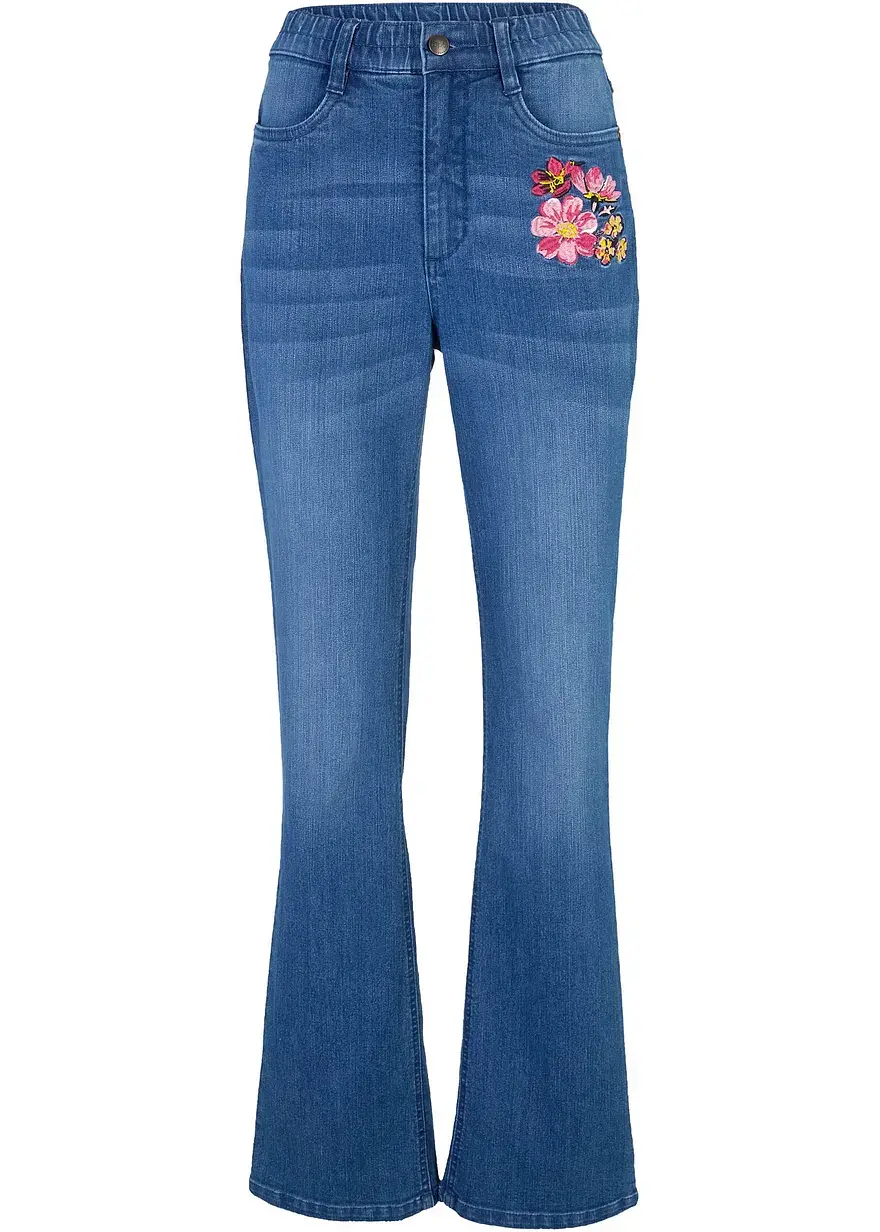 bonprix Komfortable Jeans mit Bequembund und Stickerei - blau