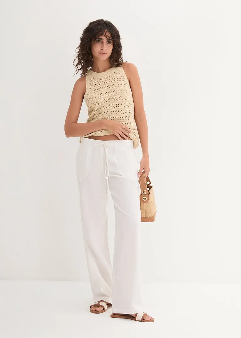 Bonprix Komfortable Leinenhose In Weitem Schnitt Mit Kordelzug