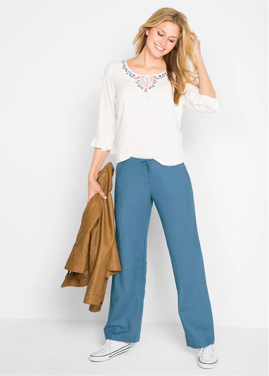 Bonprix Komfortable Leinenhose In Weitem Schnitt Mit Kordelzug