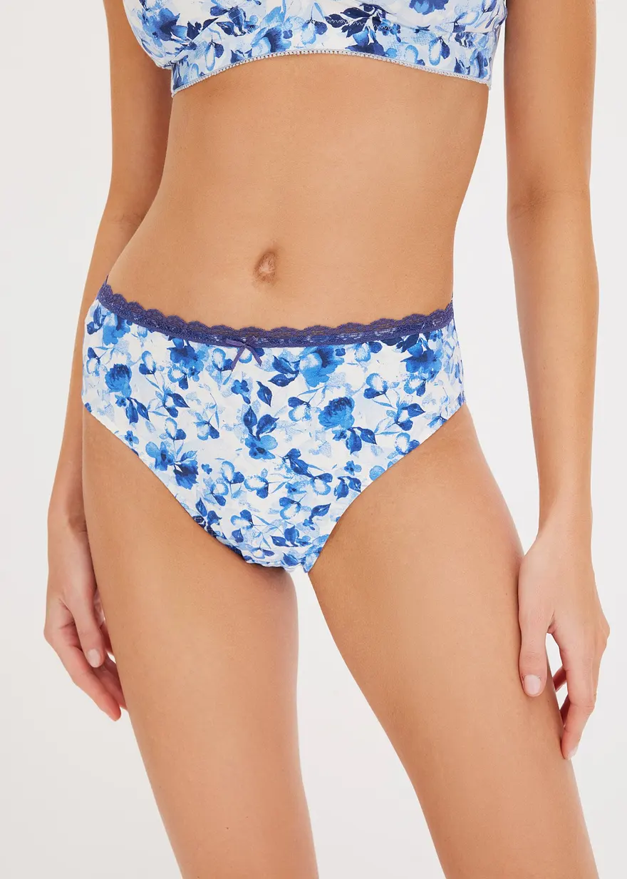 Bonprix Komfortabler Maxislip Mit Eleganten Details - Blau Geblümt + Blau