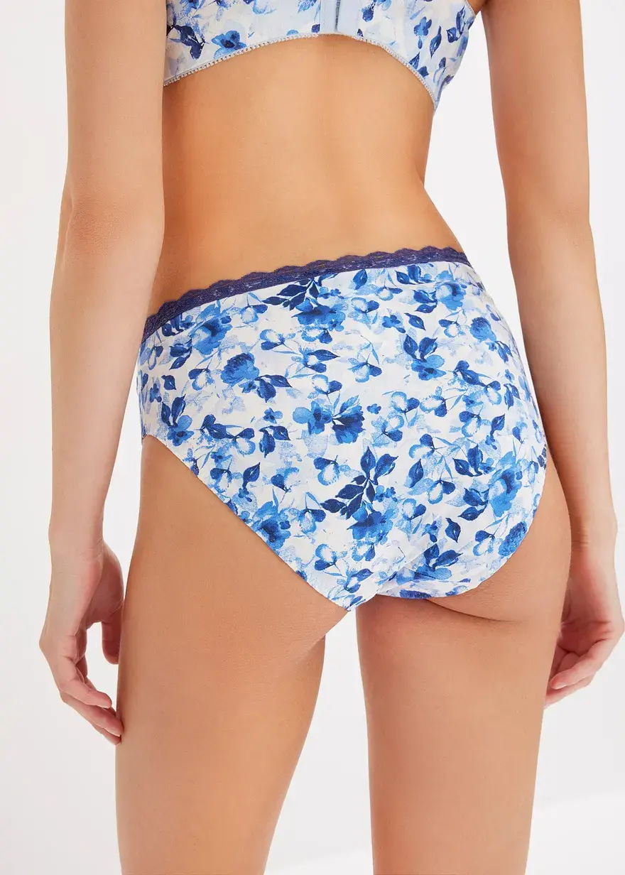 Bonprix Komfortabler Maxislip Mit Eleganten Details - Blau Geblümt + Blau