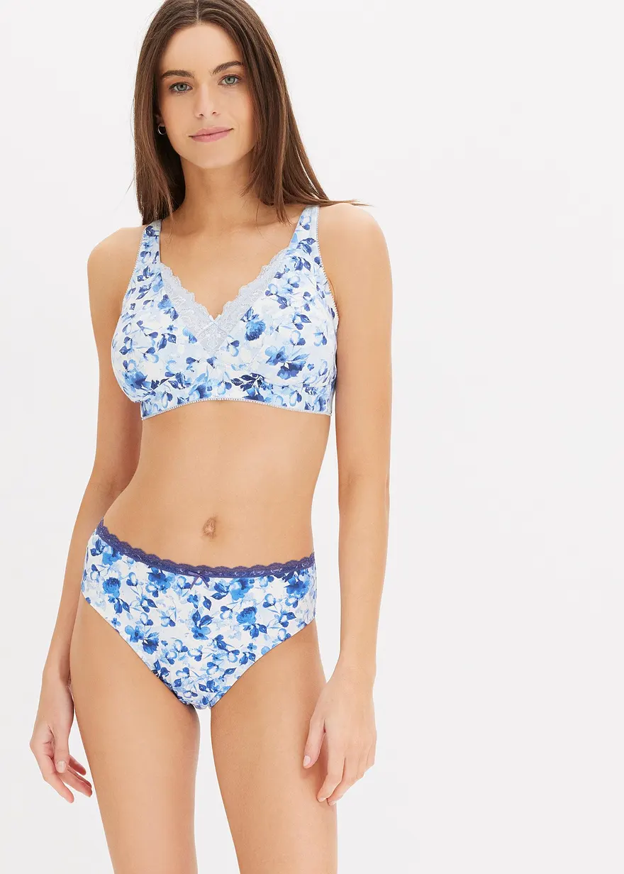 Bonprix Komfortabler Maxislip Mit Eleganten Details - Blau Geblümt + Blau