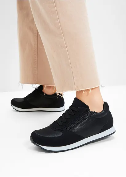 Bonprix Komfortabler Sneaker Im Schönen Materialmix - Schwarz