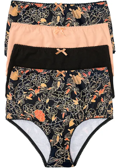 bonprix Komfortabler Taillenslip im 4er Pack mit Blumendekor und passenden Unifarben