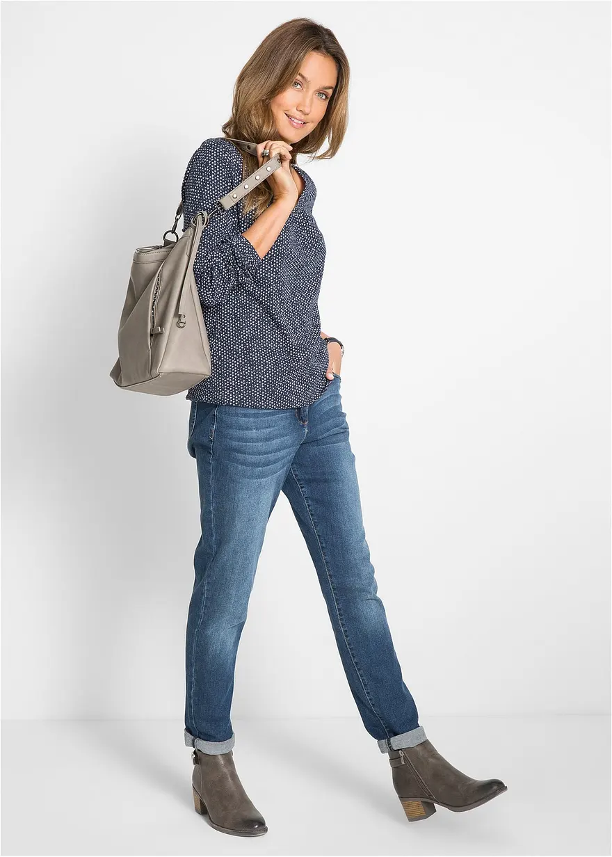 Bonprix Komfortables Baumwoll Shirt Mit Langen Ärmeln Und Elastischen Abschlüssen