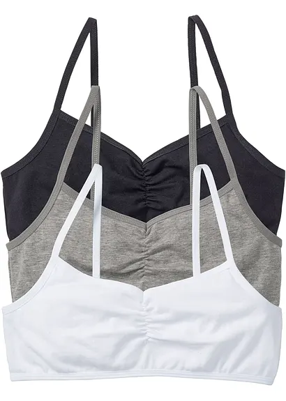 bonprix Komfortables Bustier im 3er Pack - weiß/schwarz/hellgrau meliert