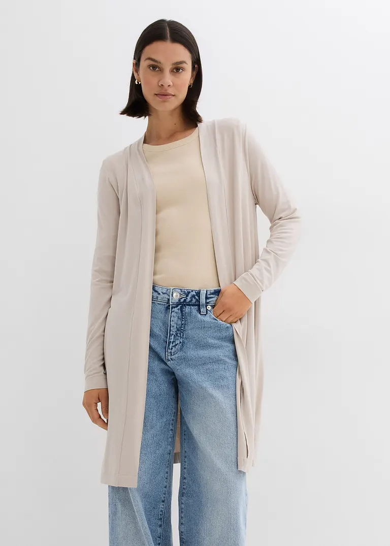 Bonprix Körper-umspielende Shirt-Jacke In Longform - Grau