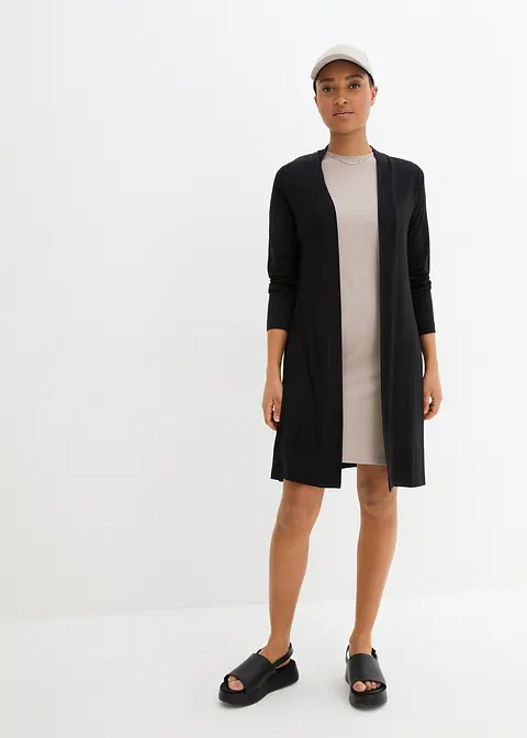 Bonprix Körper-umspielende Shirt-Jacke In Longform - Schwarz