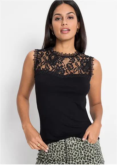 Bonprix Körperbetont Geschnittenes Top Mit Spitze Und Rückwärtigem Knopfverschluss