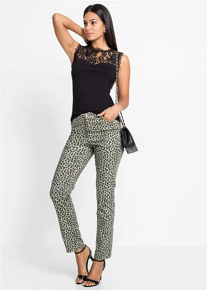 Bonprix Körperbetont Geschnittenes Top Mit Spitze Und Rückwärtigem Knopfverschluss