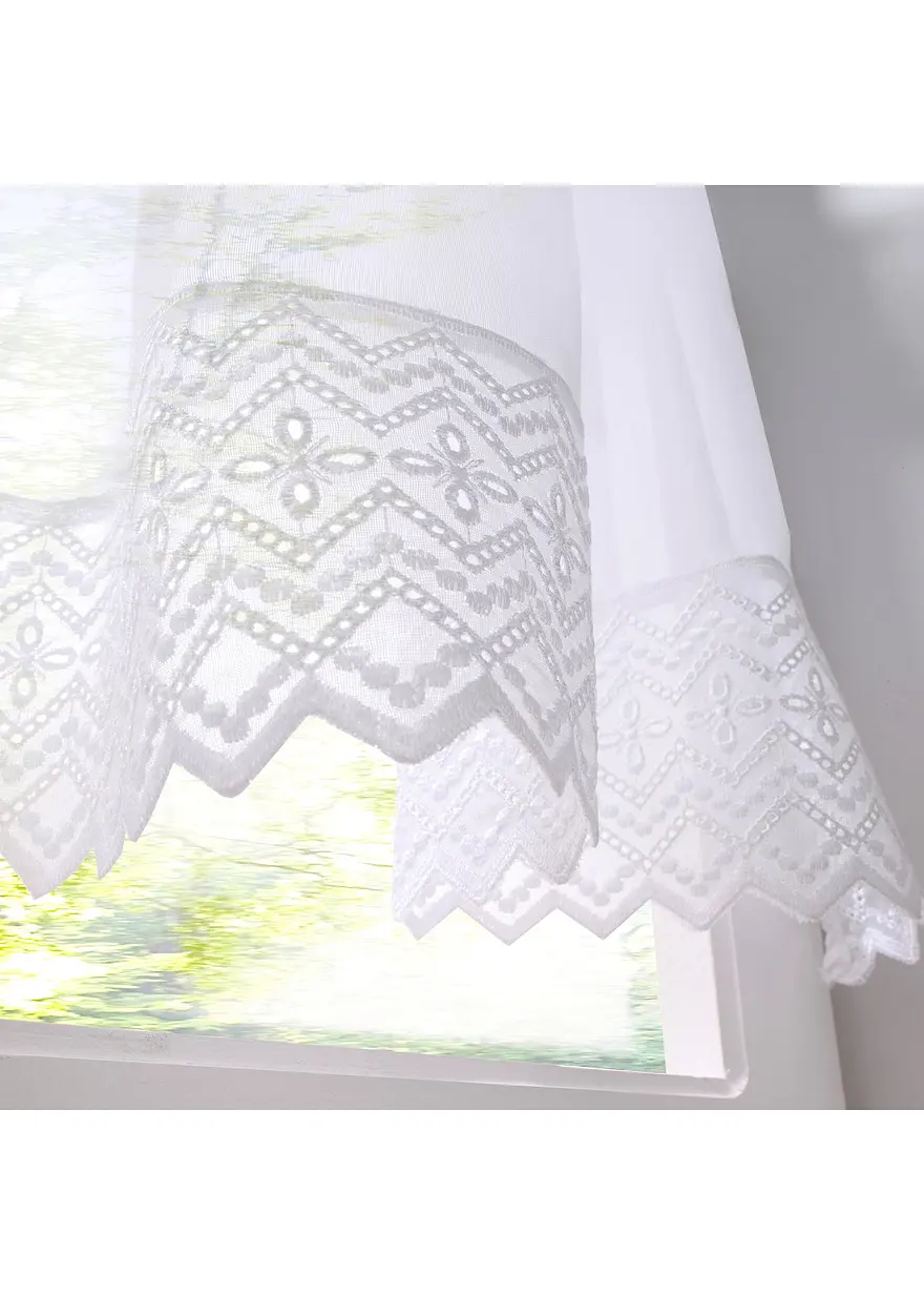 Bonprix Küchengardine Mit Bestickter Kante - Weiß Lochleiste