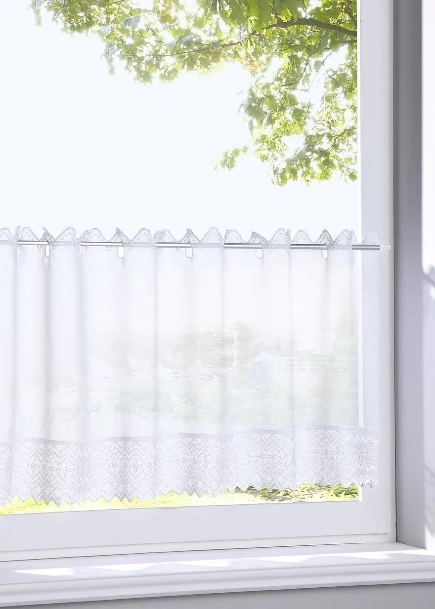 bonprix Küchengardine mit bestickter Kante - weiß Lochleiste