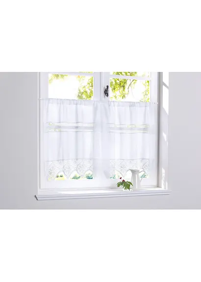 Bonprix Küchengardine Mit Schmückender Häkelkante - Weiß Tunnelzug