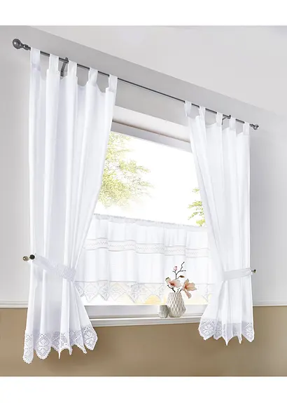Bonprix Küchengardine Mit Schmückender Häkelkante - Weiß Tunnelzug