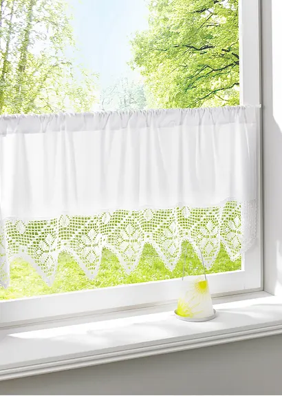 bonprix Küchengardine mit schmückender Häkelkante - weiß Tunnelzug