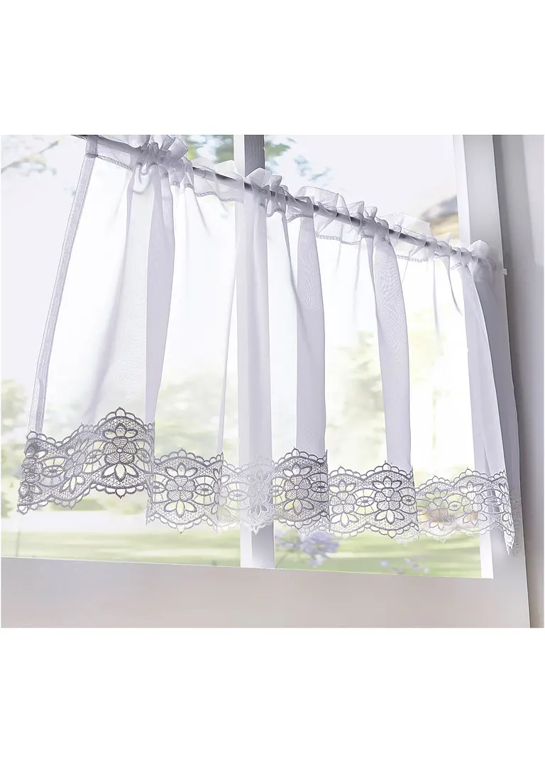 Bonprix Küchengardine Mit Schmückender Spitzenkante - Weiß Tunnelzug