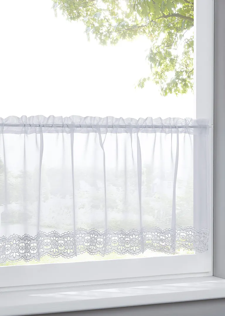 bonprix Küchengardine mit schmückender Spitzenkante - weiß Tunnelzug