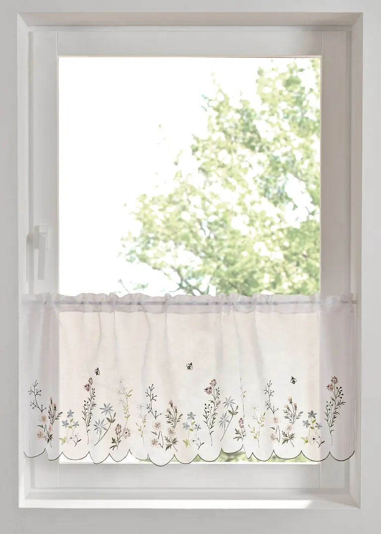 bonprix Küchengardine mit zarter Stickerei - weiß Tunnelzug