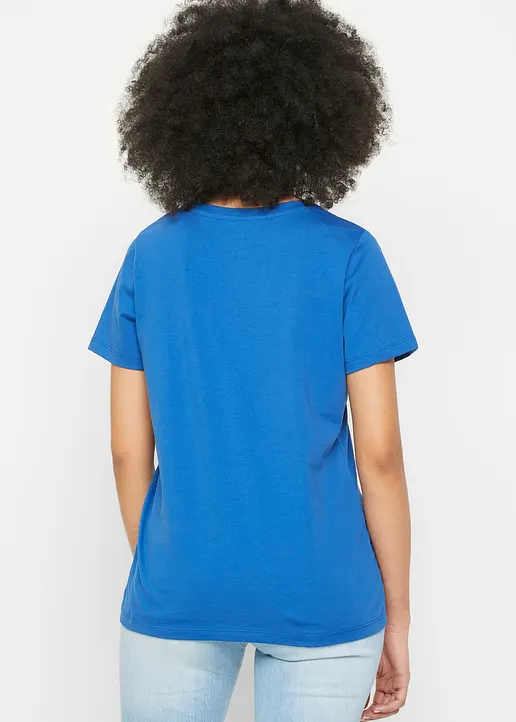 Bonprix Kurzarm-Shirt Mit Schmetterlingsprint - Blau - Damen