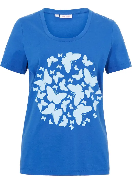 bonprix Kurzarm-Shirt mit Schmetterlingsprint - blau - Damen